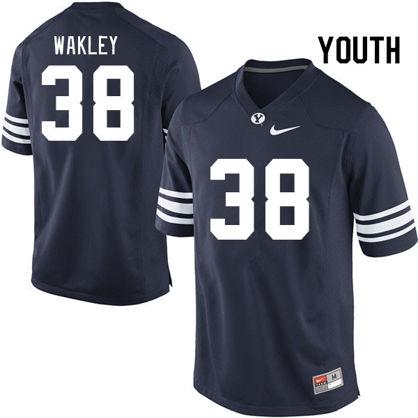 Youth #38 Crew Wakley BYU Cougars College Football Jerseys Stitched-Navy